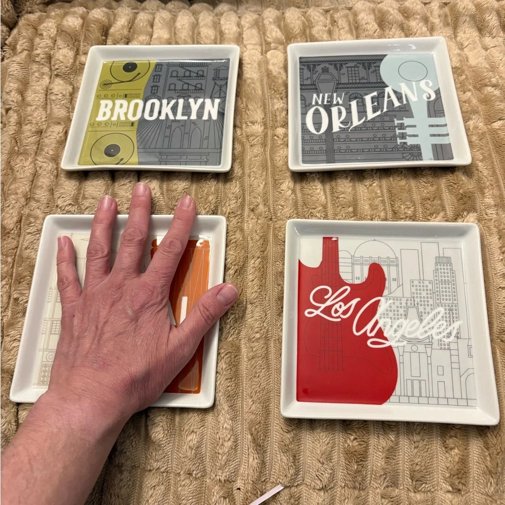 Crate and BarrelSet of 4 City Dishes - Brooklyn, New Orleans, Miami, Los Angeles